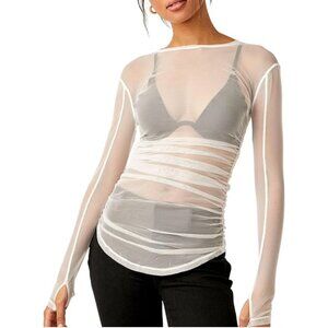Free People Last Layering Sheer Long Sleeve Top | XS | Ivory | NWT